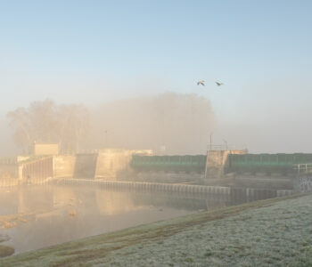 Wehr im Morgennebel